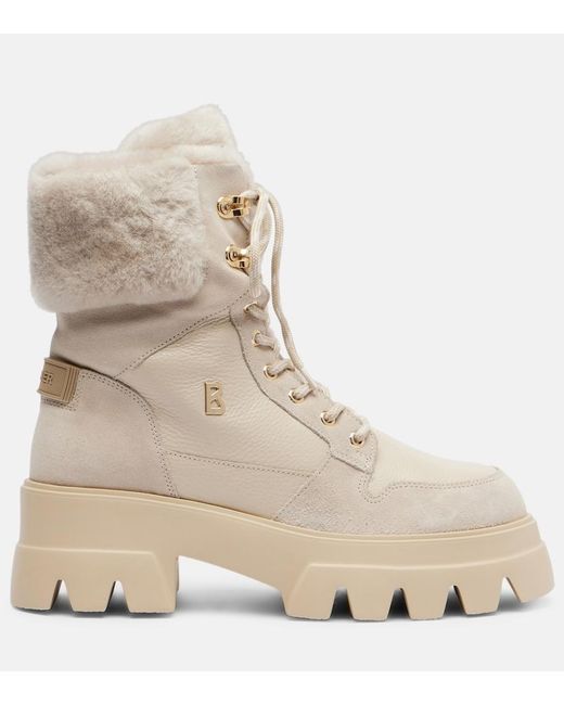 Bogner Natural Sapporo Suede And Leather Combat Boots