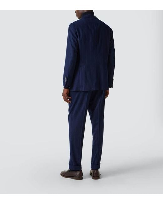 Brunello Cucinelli Blue Pinstripe Wool And Cashmere Suit for men