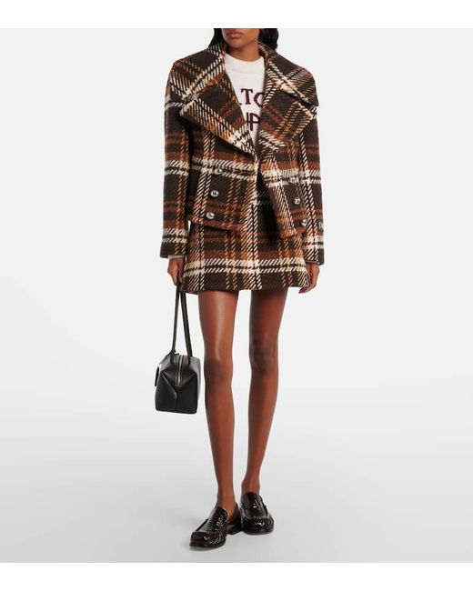 Patou Brown Checked Wool-Blend Miniskirt