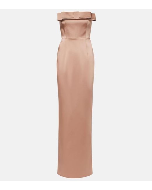 The New Arrivals Ilkyaz Ozel Brown Sisu Bow-Detail Satin Bustier Gown