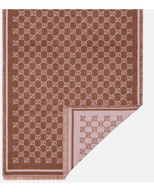 Bufanda En Mezcla De Lana En Jacquard Con Gg Gucci de color Brown