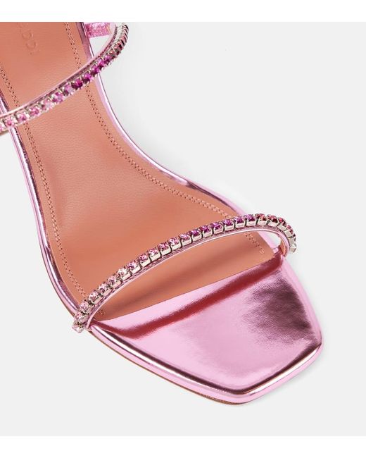 AMINA MUADDI Pink Gilda 95 Embellished Leather Sandals