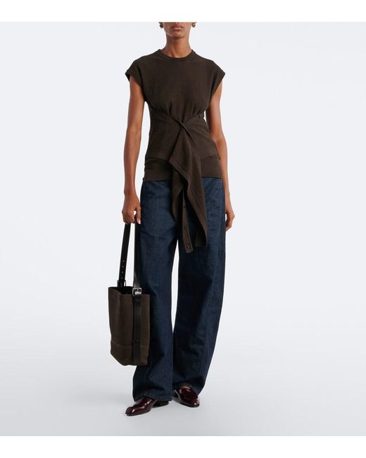 Lemaire Black Belted Medium Leather Tote Bag