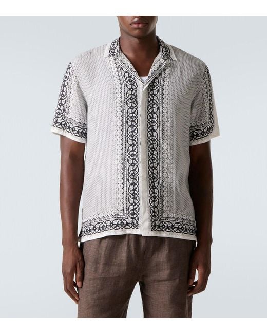 Orlebar Brown Metallic Maitan Printed Linen Bowling Shirt for men