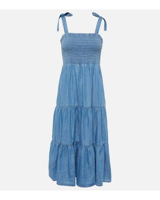 Veronica Beard Blue Tola Tiered Cotton-blend Midi Dress