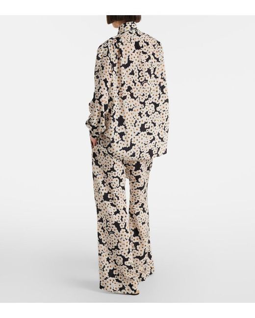 Valentino White Floral Silk Crepe De Chine Wide-Leg Pants