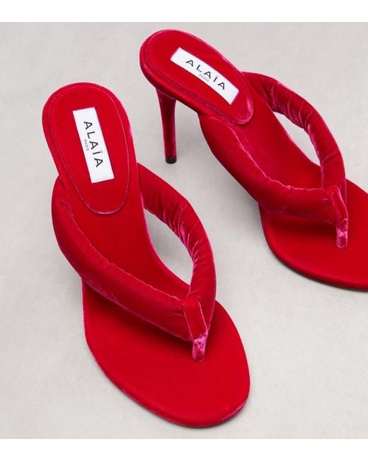 Alaïa Red Velvet Thong Sandals