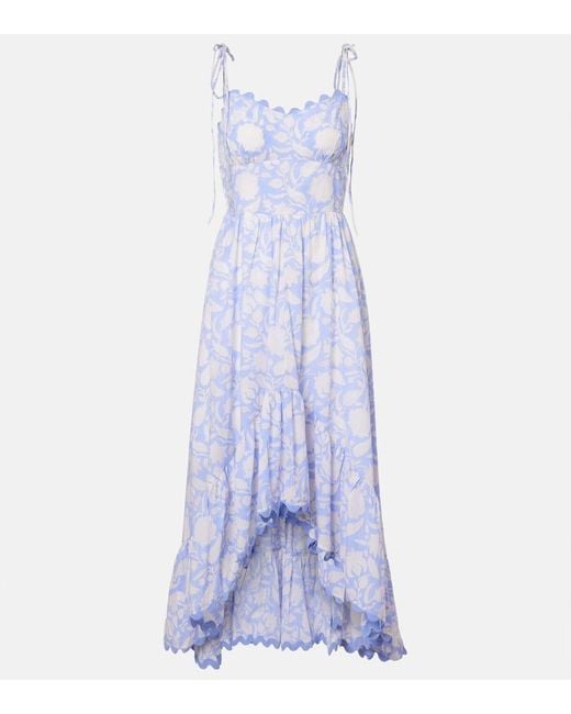 Juliet Dunn Blue Asymmetric Floral Cotton Midi Dress