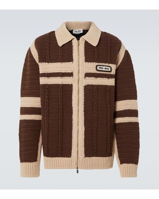 Cardigan De Cachemir Con Cremallera Miu Miu de hombre de color Brown