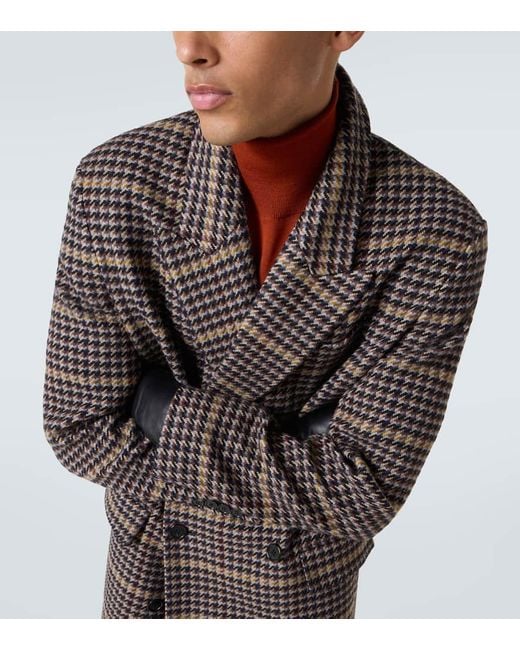 Saint Laurent Brown Houndstooth Wool Overcoat for men