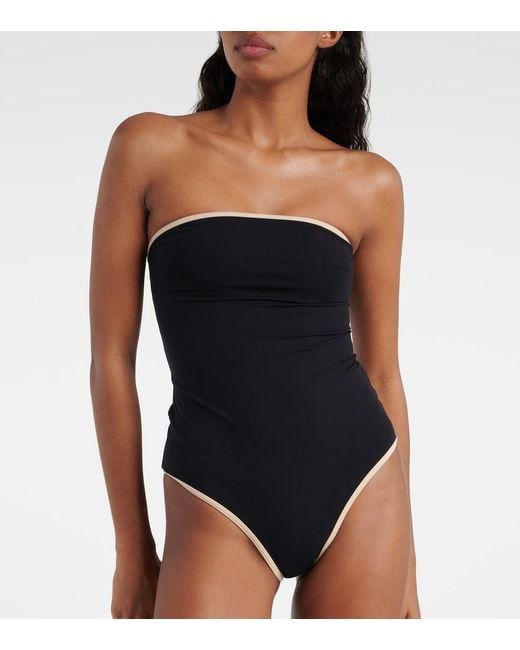 Totême Black Stripe Edge Strapless Swimsuit