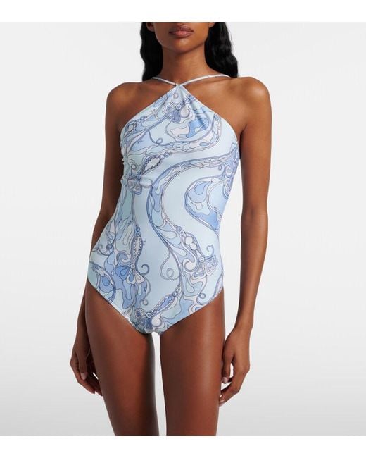 Emilio Pucci Blue Orchidee Open-Back Swimsuit