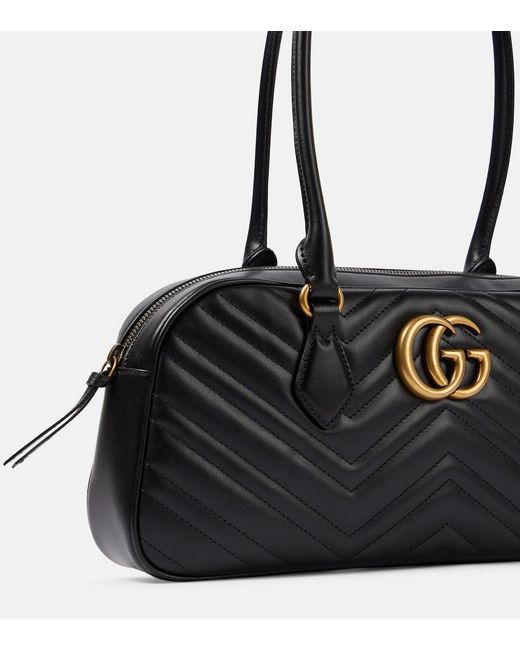 Gucci Black Schultertasche GG Marmont Medium aus Leder