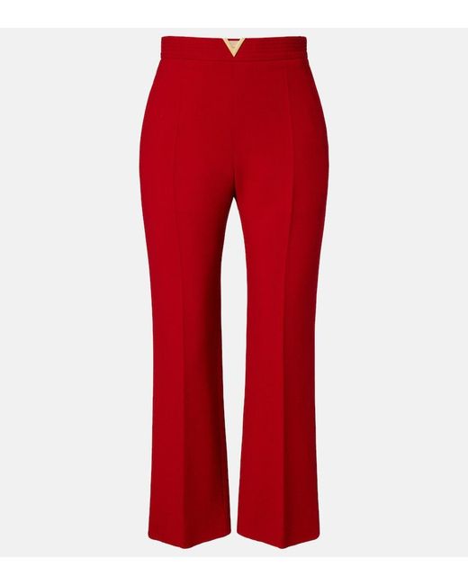 Valentino Red Vlogo Cropped Virgin Wool Crepe Straight Pants