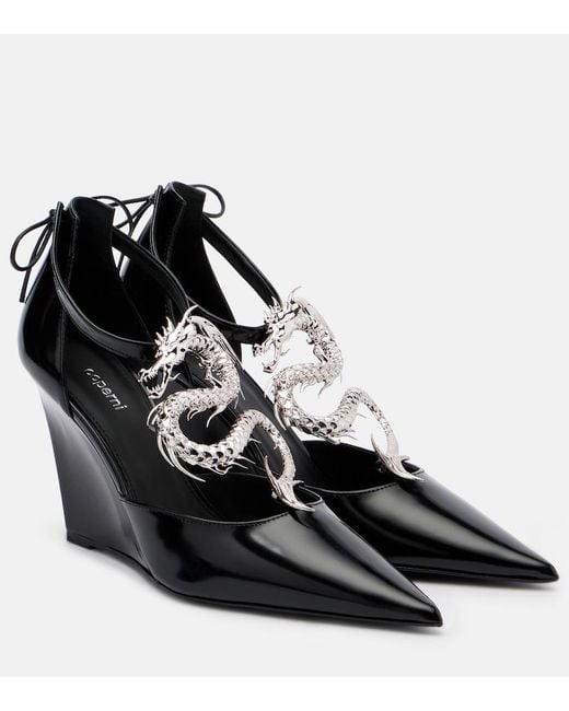 Coperni Black Dragon Embellished Leather Wedge Pumps