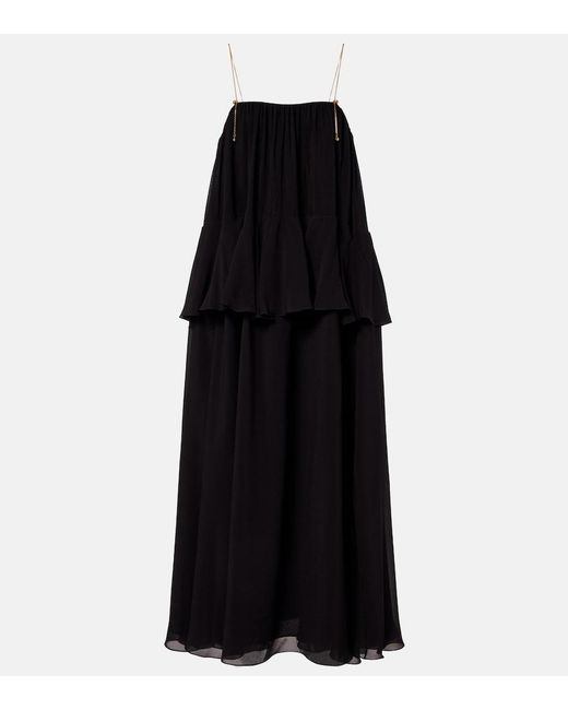 Chloé Black Embellished Open-Back Silk Georgette Maxi Dress