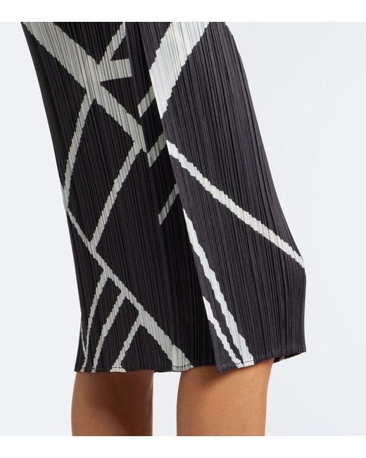 Pleats Please Issey Miyake Black Fold Line Pleated Printed Midi Dress