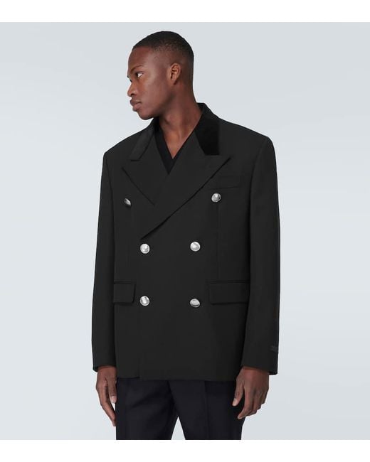 Prada Black Double-Breasted Virgin Wool Suit Jacket for men