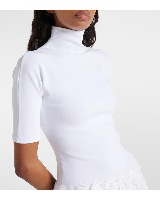 Alaïa White Ruffled High-Neck Jersey Minidress