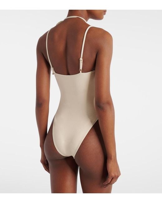 SAME White Rose Choker Asymmetrical Swimsuit