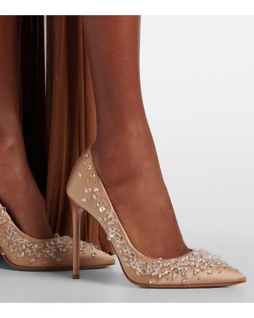 Aquazzura Brown Constellation Embellished Satin Pumps