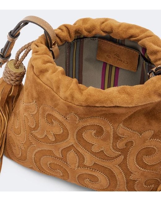 Etro Brown Kalispera Small Embroidered Suede Clutch