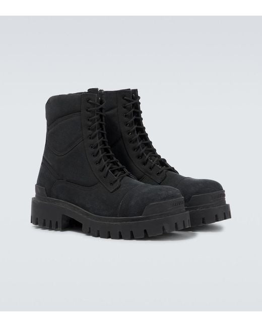 Balenciaga Black Combat Strike Canvas Lace-Up Boots for men