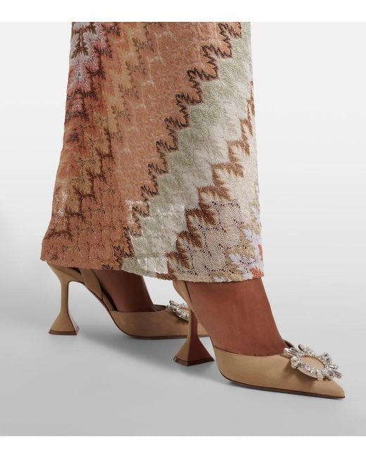 AMINA MUADDI Brown Begum Embellished Suede Slingback Pumps