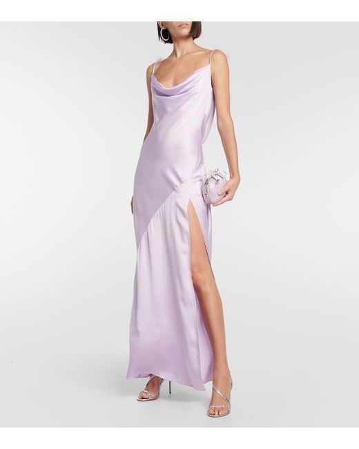Self-Portrait Purple Feather-Trimmed Silk Gown