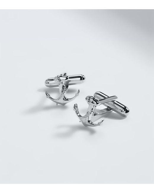 Mateo White Anchor Rhodium-Plated Sterling Cufflinks for men