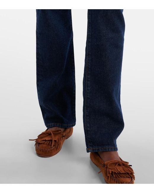 FRAME Blue Ruler Mid-Rise Straight Jeans