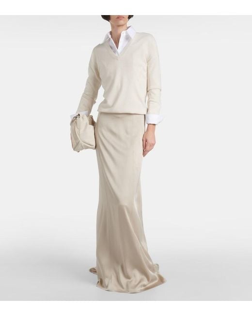 Brunello Cucinelli Natural Satin Maxi Skirt