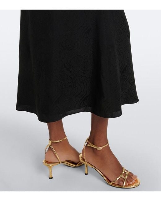 Alessandra Rich Black Belted Silk Jacquard Midi Dress