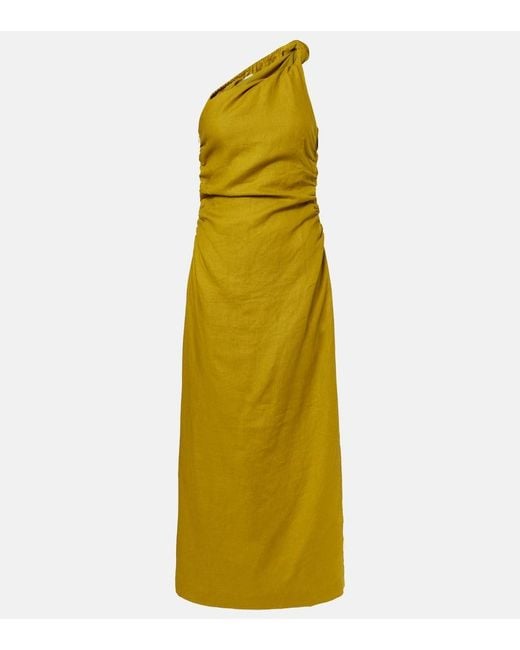 Faithfull The Brand Yellow Jomana One-Shoulder Linen Maxi Dress