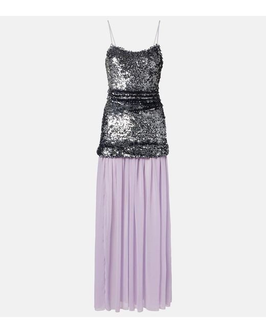 JACQUES WEI Purple Sequined Paneled Maxi Dress