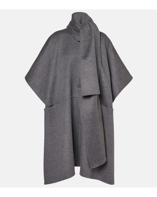 Totême  Gray Double Scarf Wool Coat