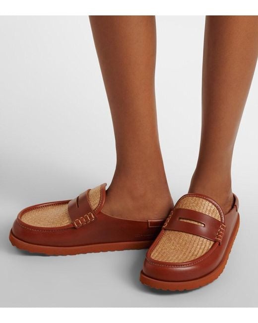 Birkenstock Brown Naples Leather-Trimmed Woven Mules