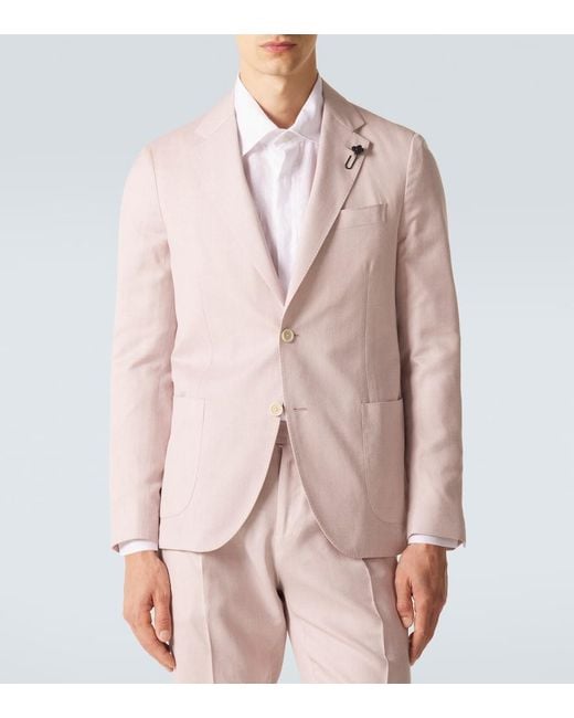 Lardini Pink Wool, Silk, And Linen Suit for men