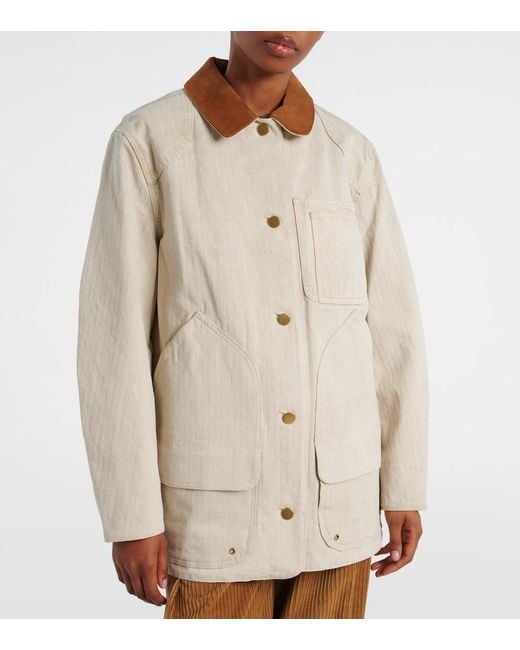 Veronica Beard Natural Abbas Suede-Trimmed Cotton Field Jacket