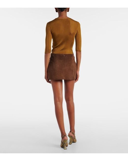 Nour Hammour Brown Avery Suede Miniskirt