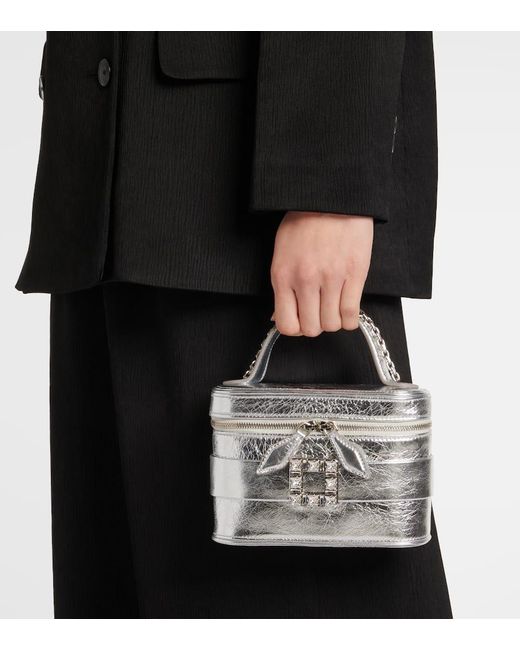 Roger Vivier White Tres Vivier Metallic Leather Vanity Bag