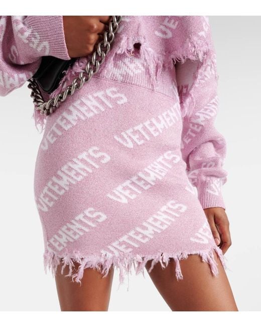 Minigonna in misto lana con logo di Vetements in Pink