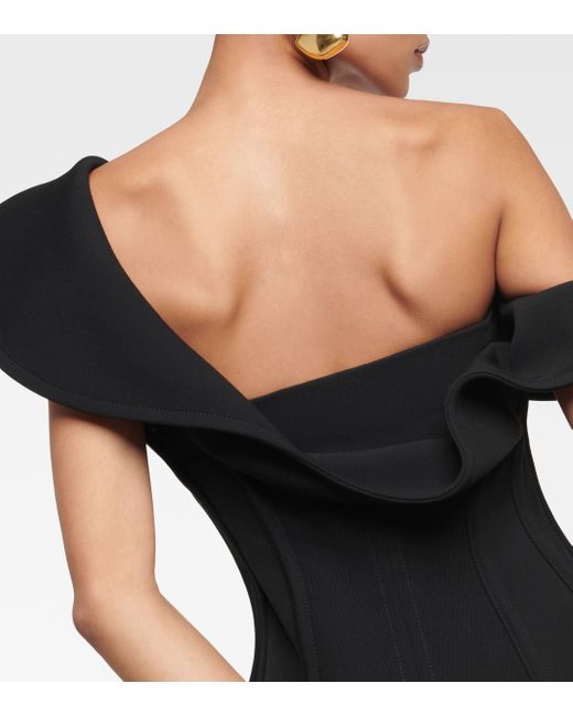Bottega Veneta Black One-shoulder Wool Bustier Dress