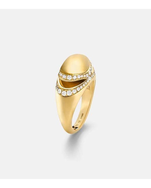 BVLGARI Metallic Ring Cabochon Aus 18Kt Gelbgold Mit Diamanten