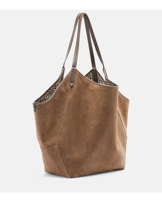 Brunello Cucinelli Brown Monili Medium Reversible Suede Tote Bag