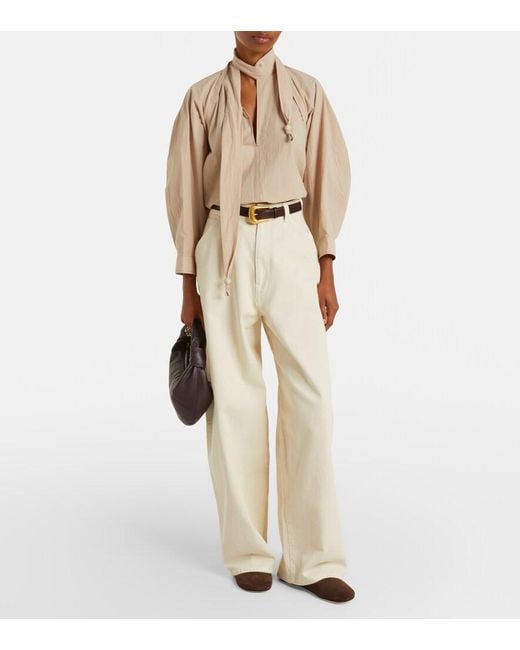 Lemaire Natural Tie-Neck Cotton Crepe Blouse