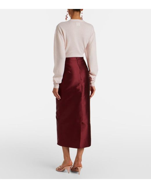 Erdem Red Floral-Applique Satin Slip Skirt