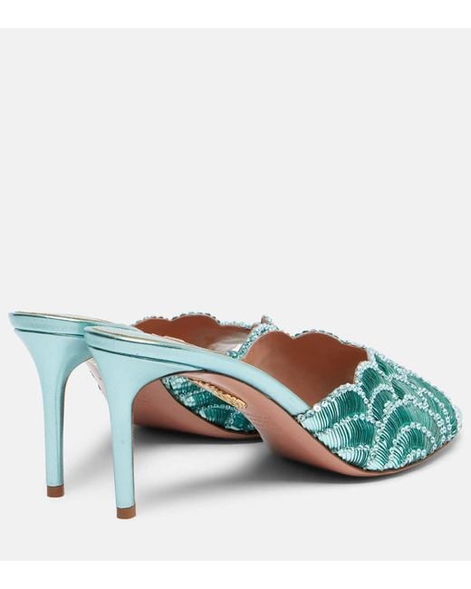 Aquazzura Green Ce Soir 75 Sequined Metallic Leather Mules