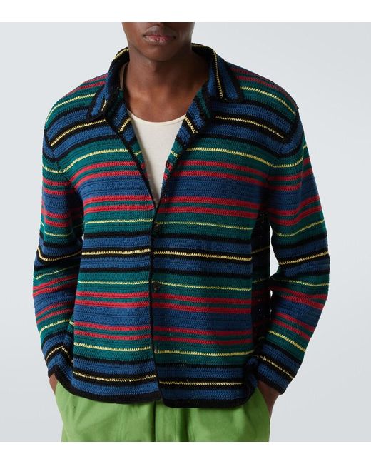 Bode Blue Riverbank Crochet Striped Cotton Shirt for men