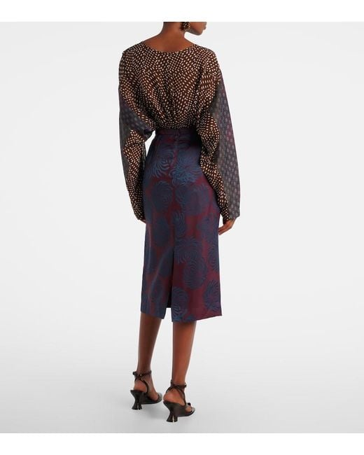 Dries Van Noten Blue Printed Midi Skirt